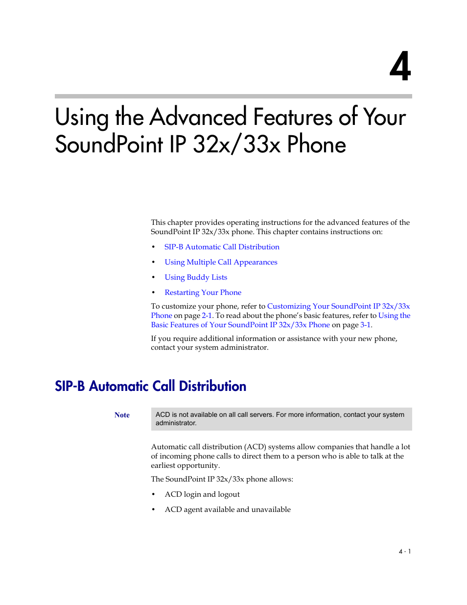 Sip-b automatic call distribution, Phone –1, Sip-b automatic call distribution –1 | PYLE Audio SOUNDPOINT IP 33X User Manual | Page 65 / 96