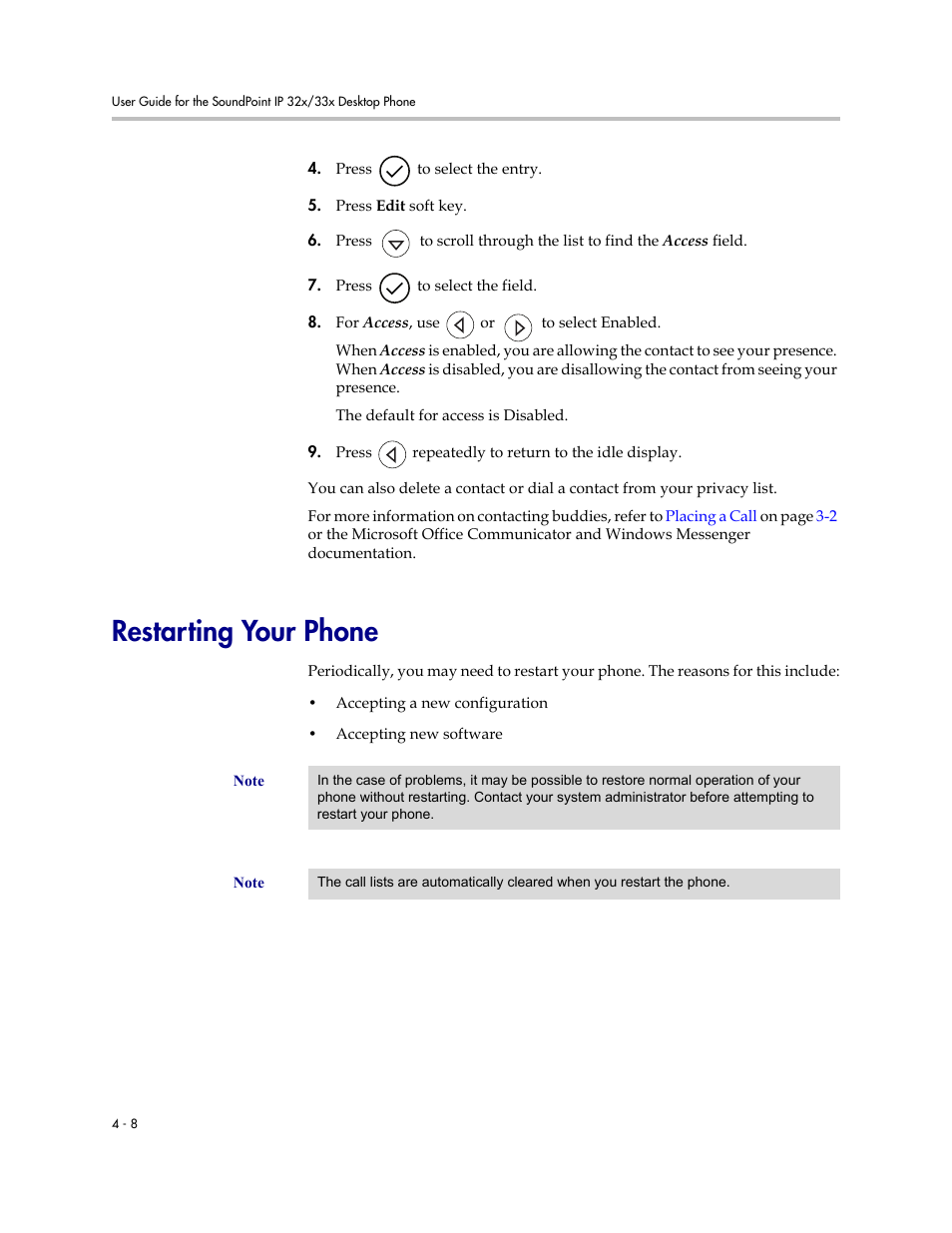 Restarting your phone, Restarting your phone –8 | PYLE Audio SOUNDPOINT IP 33X User Manual | Page 72 / 96