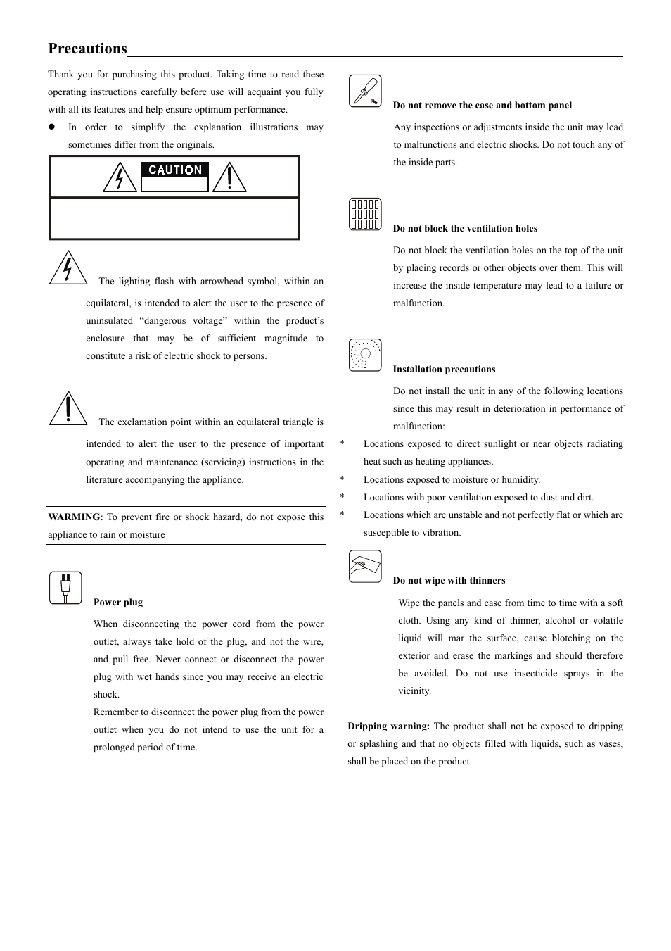 Precautions | PYLE Audio Mechanical Deck PT-669D User Manual | Page 2 / 7
