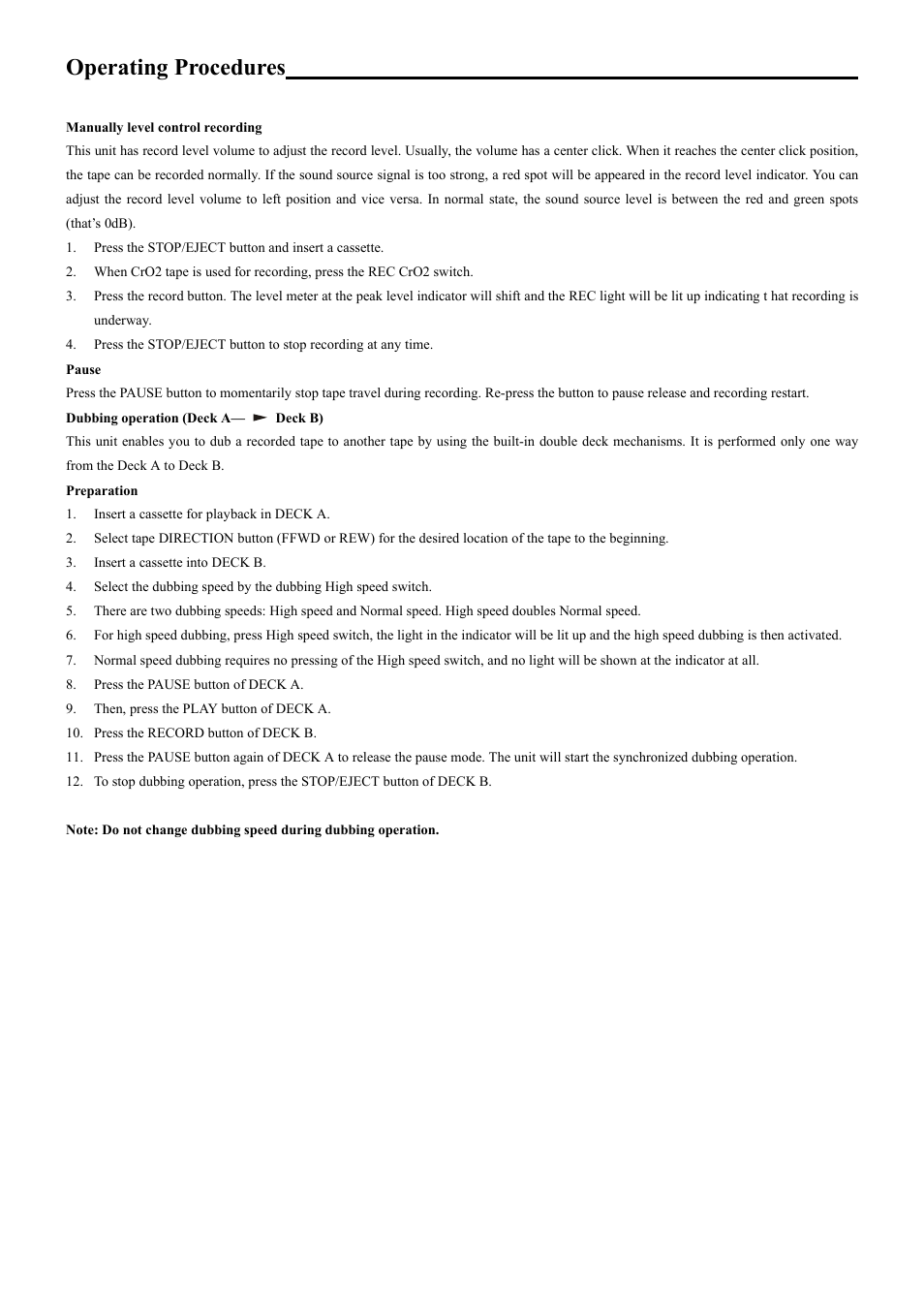 Operating procedures | PYLE Audio Mechanical Deck PT-669D User Manual | Page 5 / 7