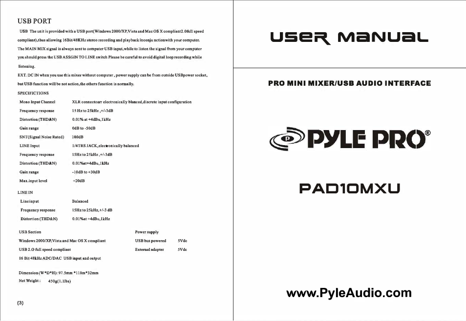 PYLE Audio PAD10MXU User Manual | 2 pages
