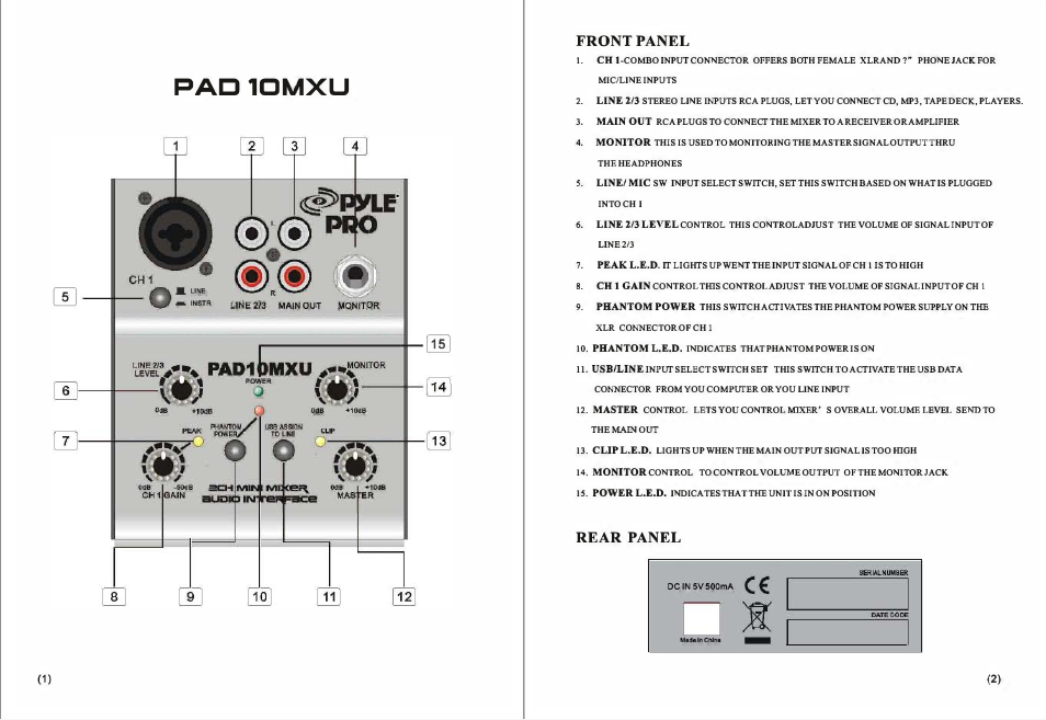 Pad10mxu2, Pac10mxu | PYLE Audio PAD10MXU User Manual | Page 2 / 2
