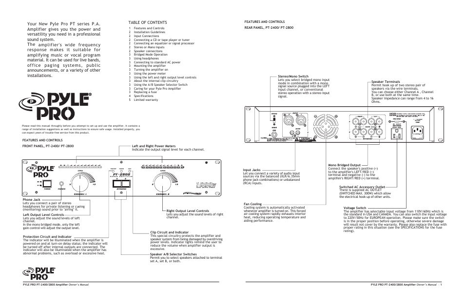 PYLE Audio PT-2400 User Manual | Page 2 / 4