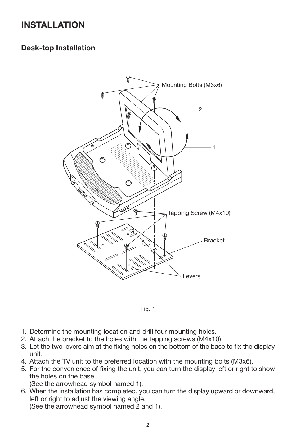 Installation, Desk-top installation | PYLE Audio PLVWR7800 User Manual | Page 2 / 8
