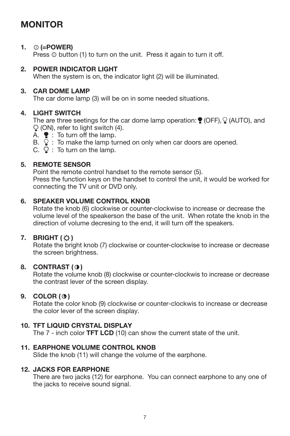 Monitor | PYLE Audio PLVWR7800 User Manual | Page 7 / 8