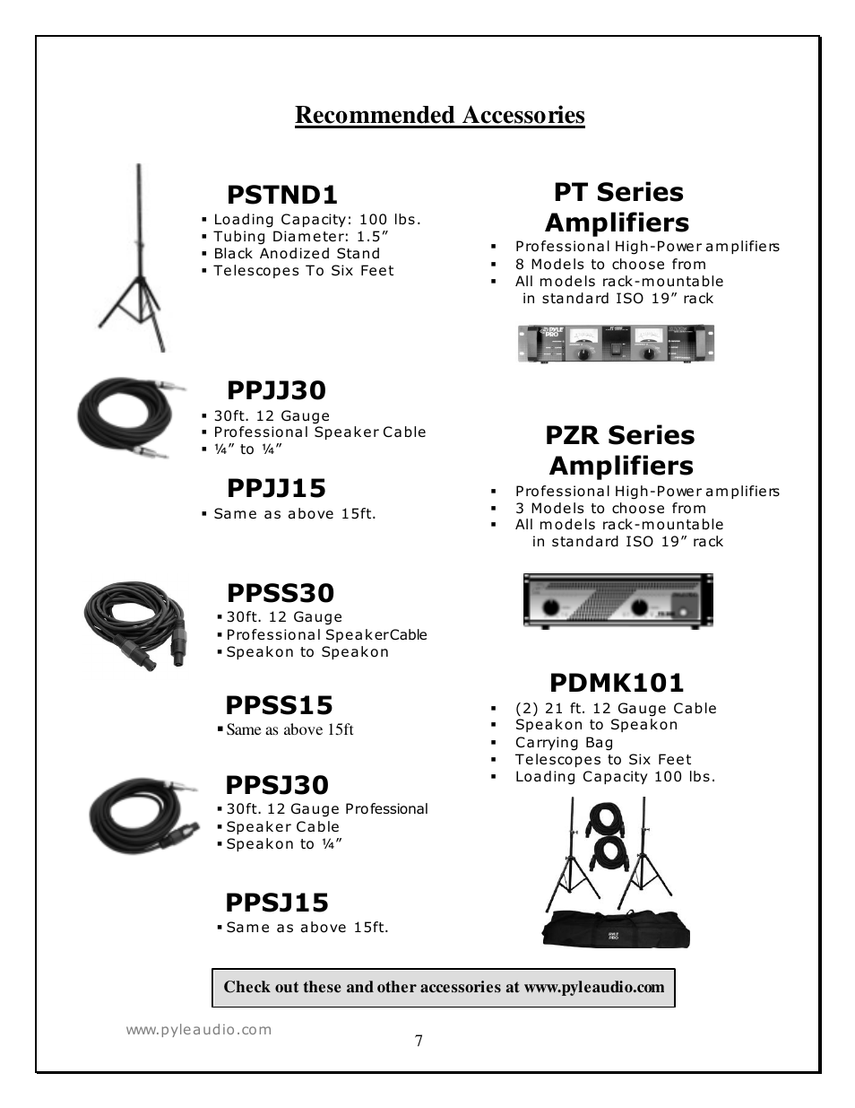 Recommended accessories | PYLE Audio PYLE PRO PADH1589 User Manual | Page 7 / 7