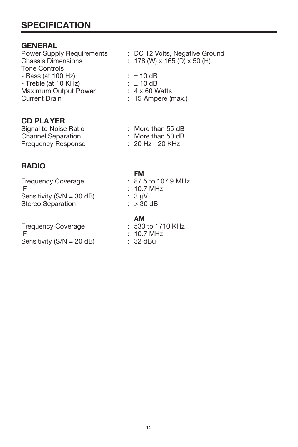 Specification | PYLE Audio PLCD69 User Manual | Page 12 / 16