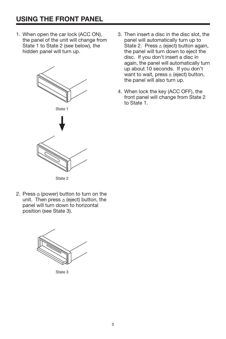 Using the front panel | PYLE Audio PLCD69 User Manual | Page 5 / 16