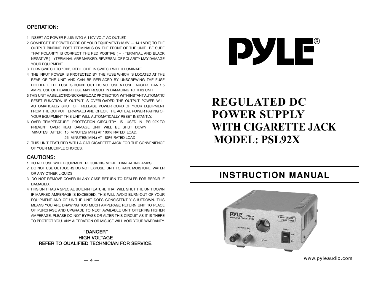 PYLE Audio PSL92X User Manual | 2 pages