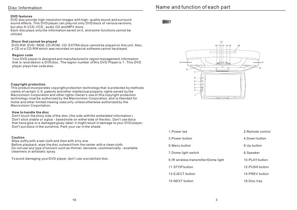 Т³гж 5, Name and function of each part, Disc information | PYLE Audio PLRD143F User Manual | Page 5 / 12