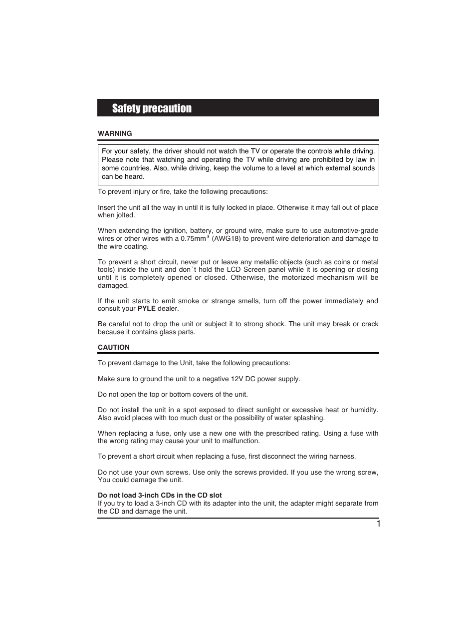 Safety precaution | PYLE Audio PLTVD7IN User Manual | Page 3 / 41