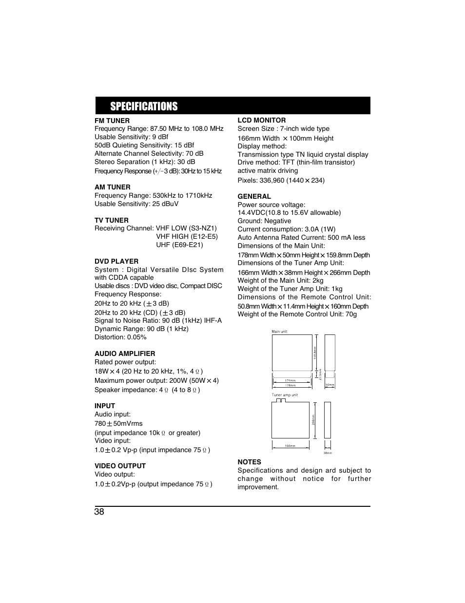 Specifications | PYLE Audio PLTVD7IN User Manual | Page 40 / 41