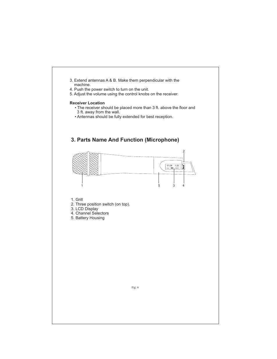 Parts name and function (microphone) | PYLE Audio PDWM9000 User Manual | Page 4 / 7