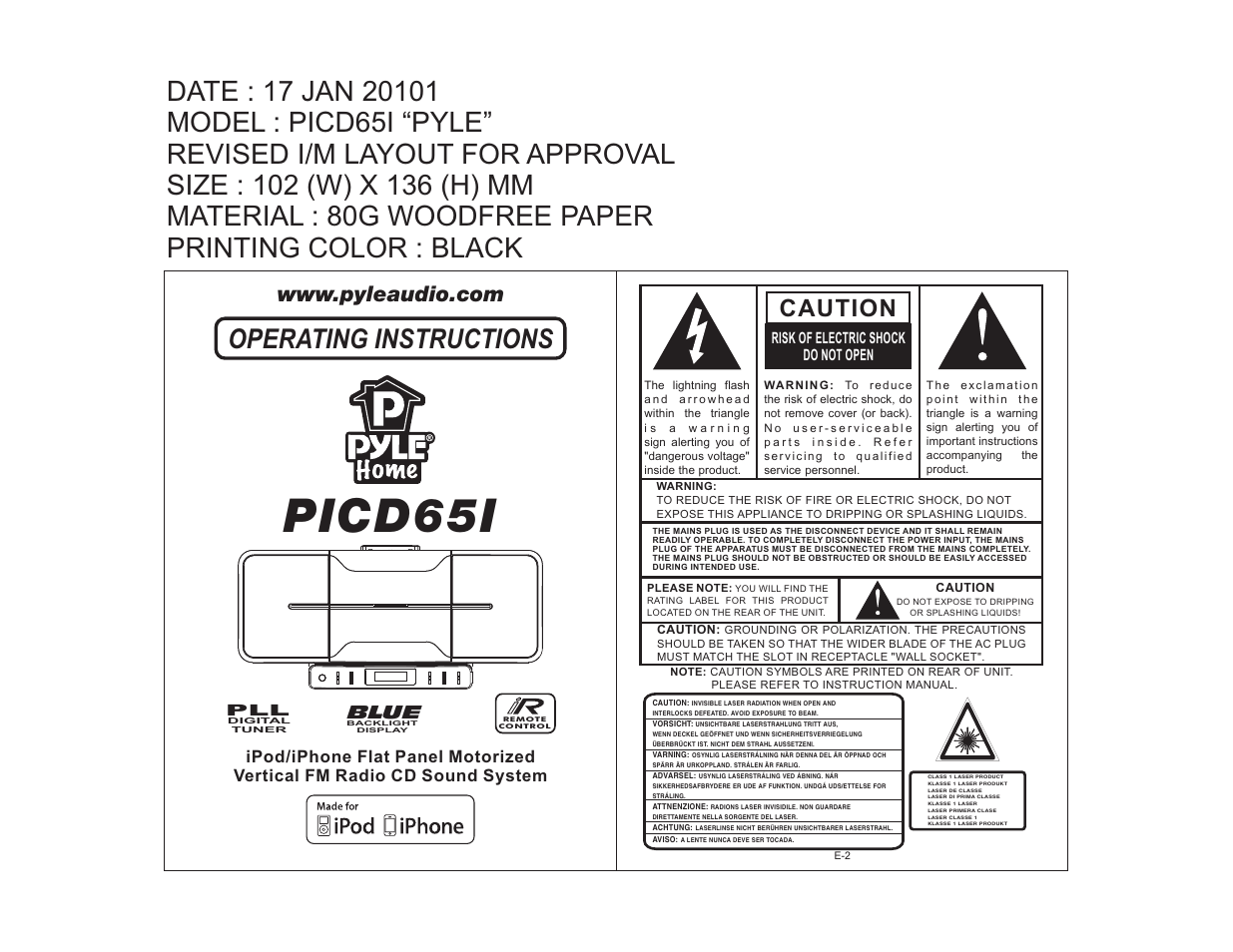 PYLE Audio PICD65I User Manual | 9 pages