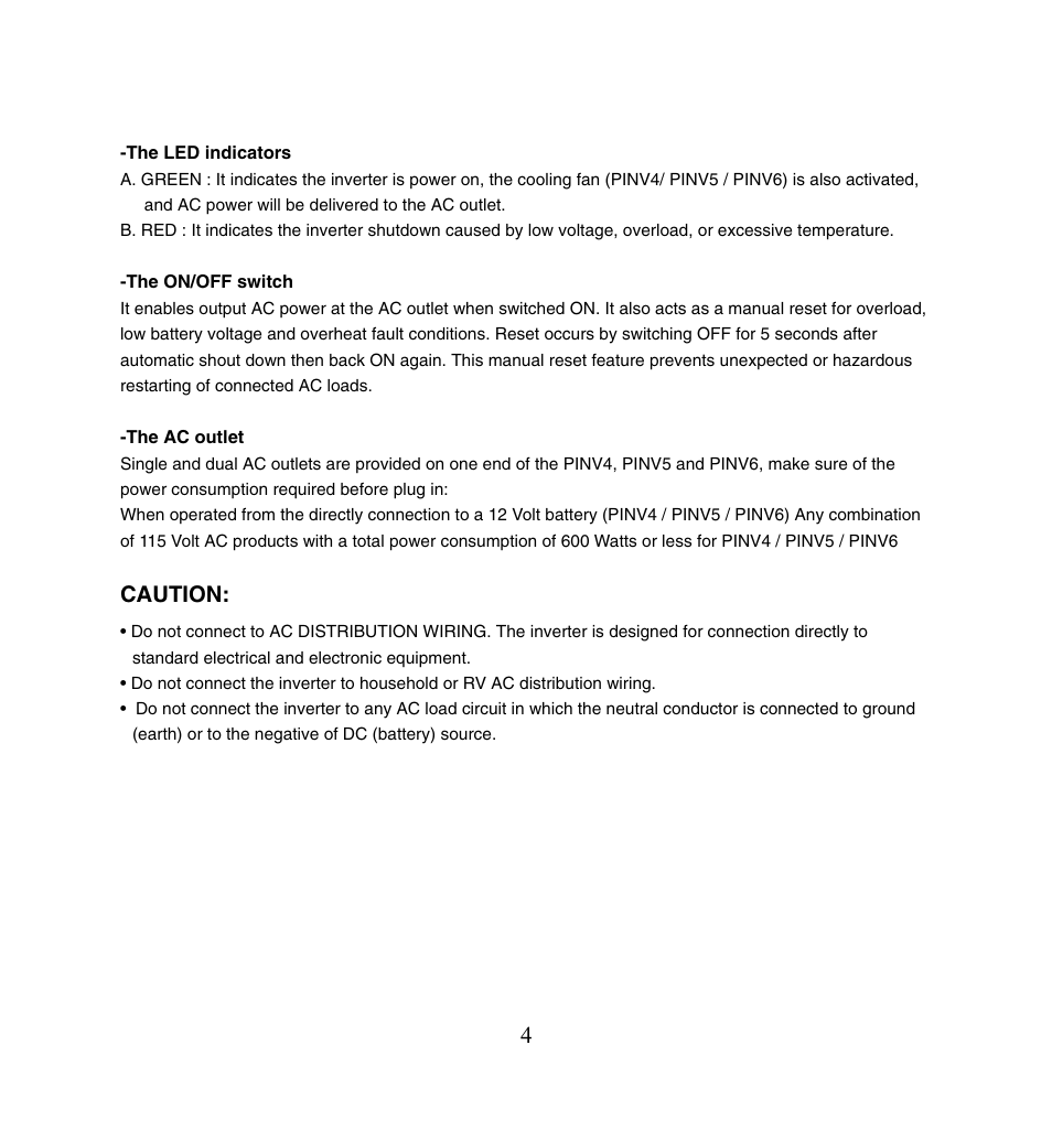 Caution | PYLE Audio PINV5 User Manual | Page 5 / 9