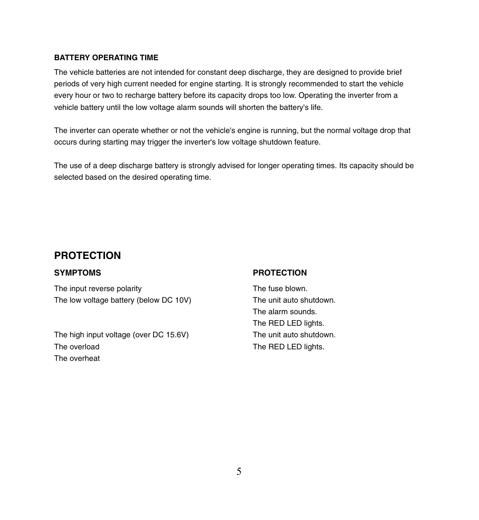 Protection | PYLE Audio PINV5 User Manual | Page 6 / 9