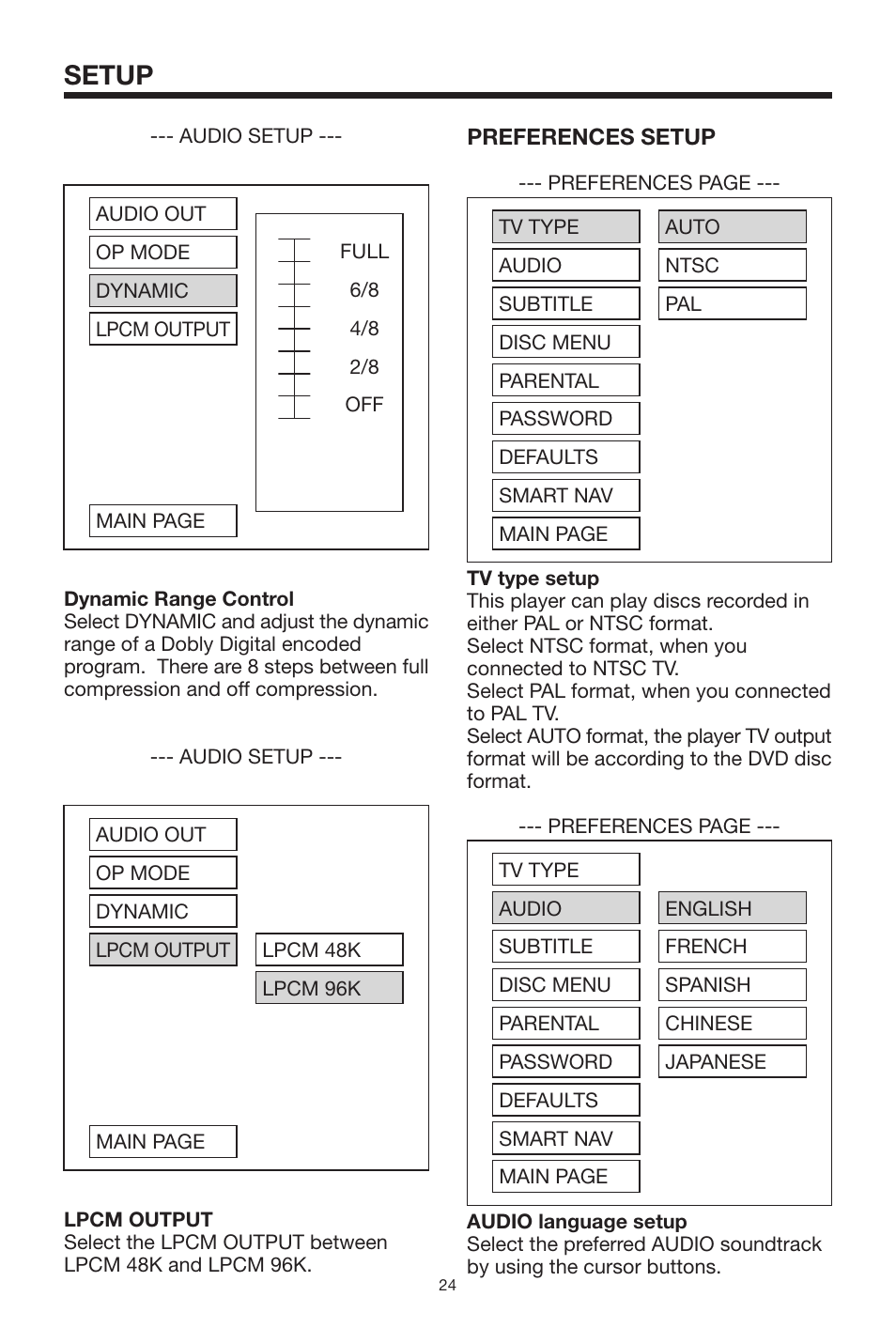 Setup | PYLE Audio PLDVD140 User Manual | Page 24 / 28