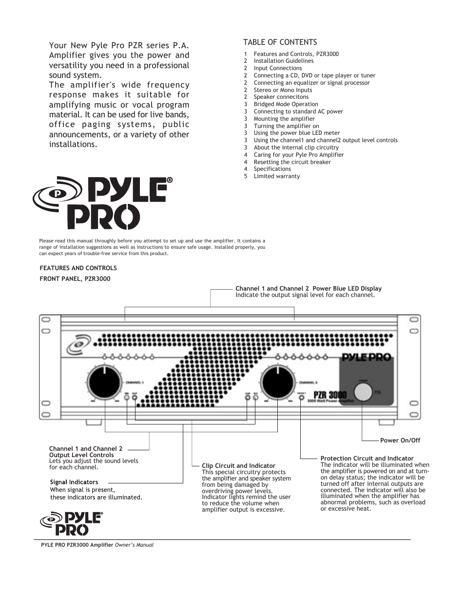 PYLE Audio PZR3000 User Manual | Page 2 / 8
