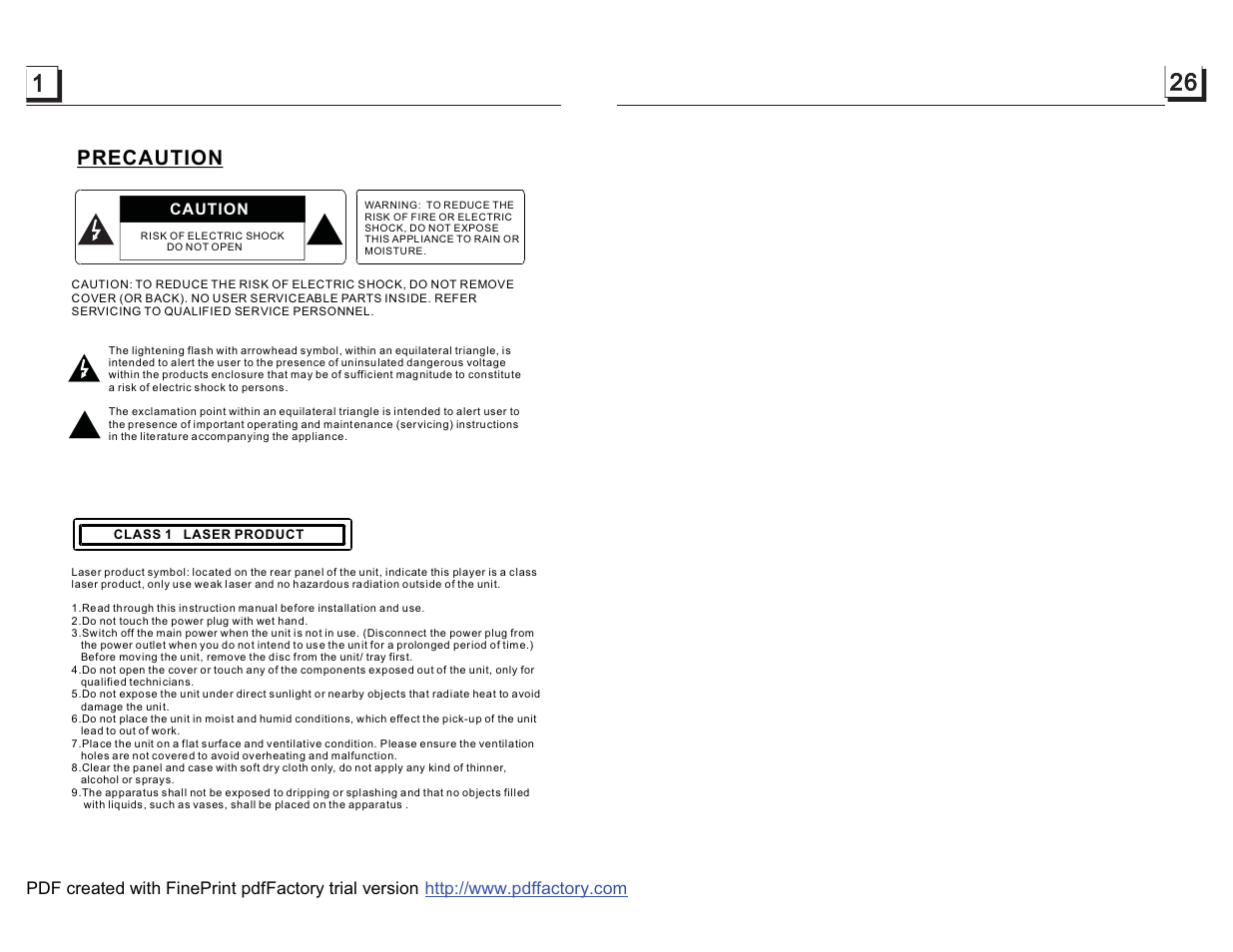 Precaution | PYLE Audio PLDN70U User Manual | Page 2 / 14
