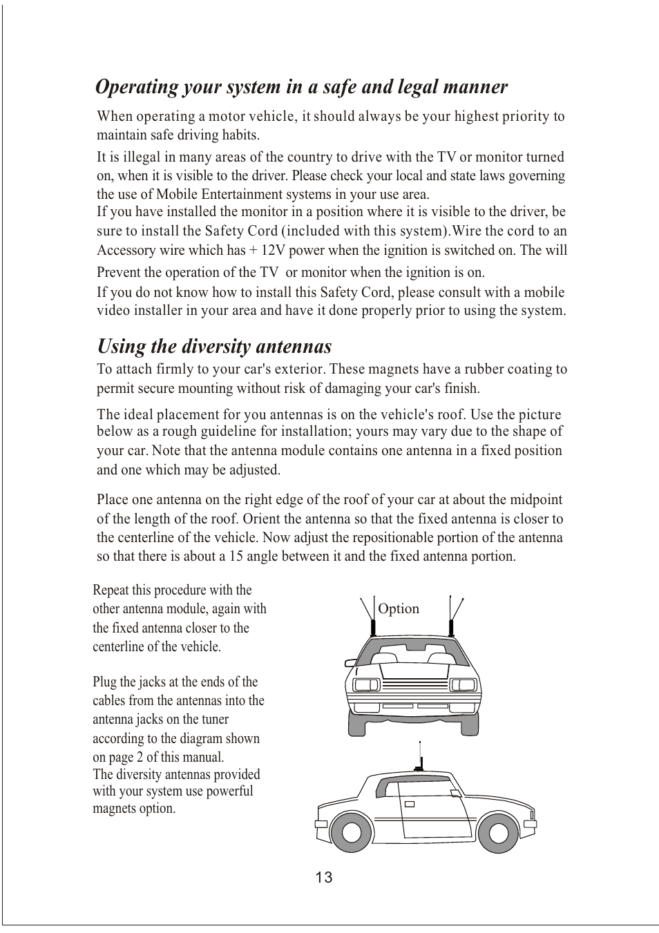 Operating your system in a safe and legal manner, Using the diversity antennas | PYLE Audio PLVW20T User Manual | Page 14 / 17