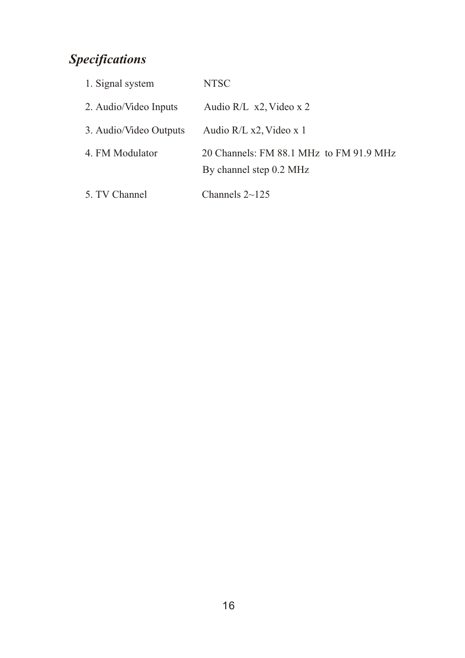 Specifications | PYLE Audio PLVW20T User Manual | Page 17 / 17