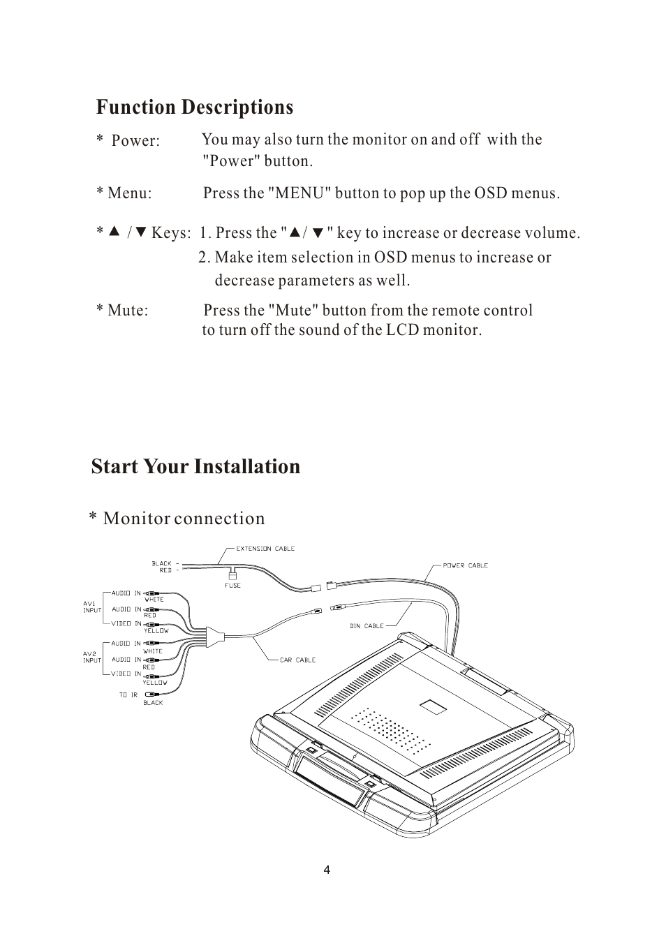 Start your installation, Function descriptions | PYLE Audio PLVW20T User Manual | Page 5 / 17