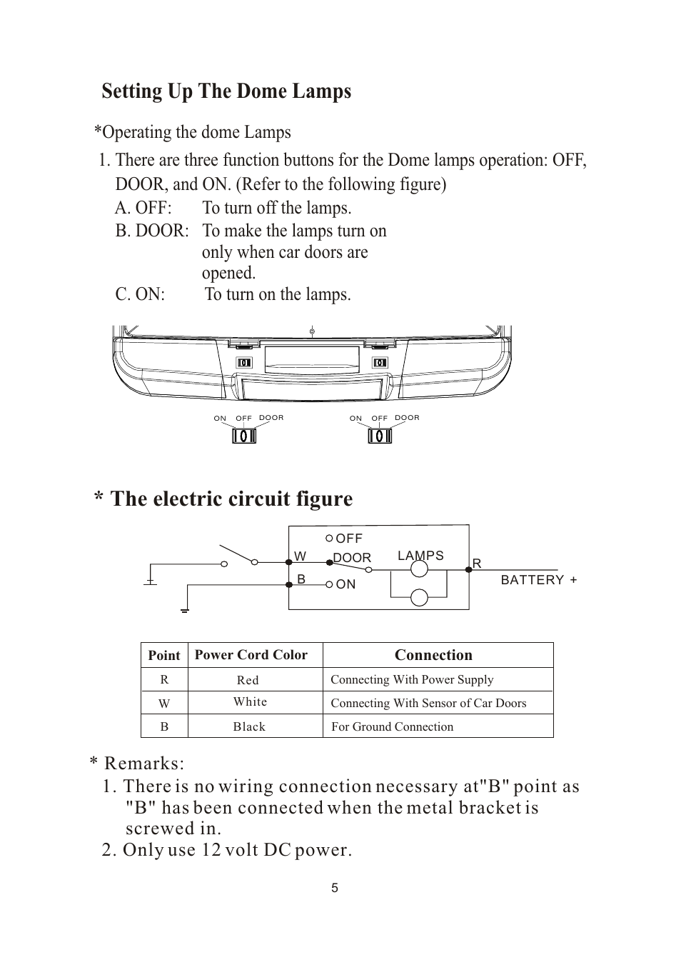 Setting up the dome lamps, The electric circuit figure, Remarks | PYLE Audio PLVW20T User Manual | Page 6 / 17
