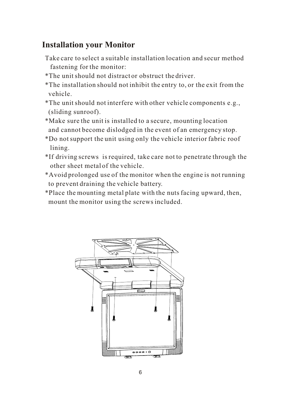 Installation your monitor | PYLE Audio PLVW20T User Manual | Page 7 / 17