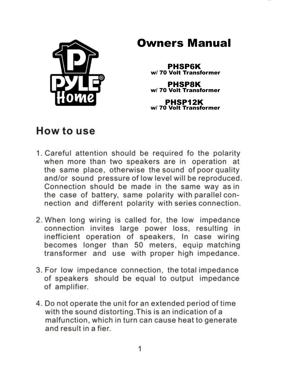 PYLE Audio PHSP12K User Manual | 3 pages