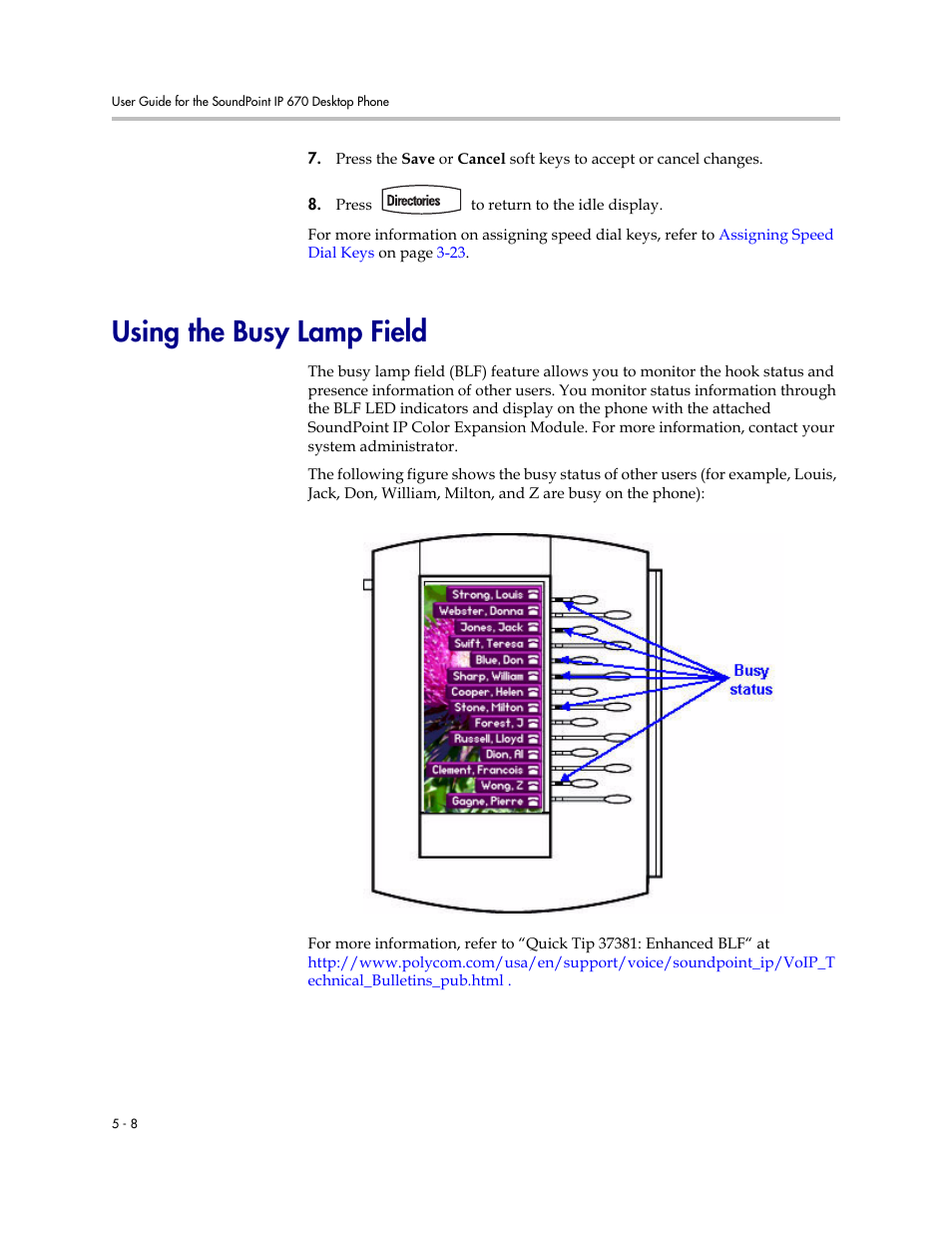 Using the busy lamp field, Using the busy lamp field –8 | PYLE Audio SOUNDPOINT IP 670 User Manual | Page 102 / 126