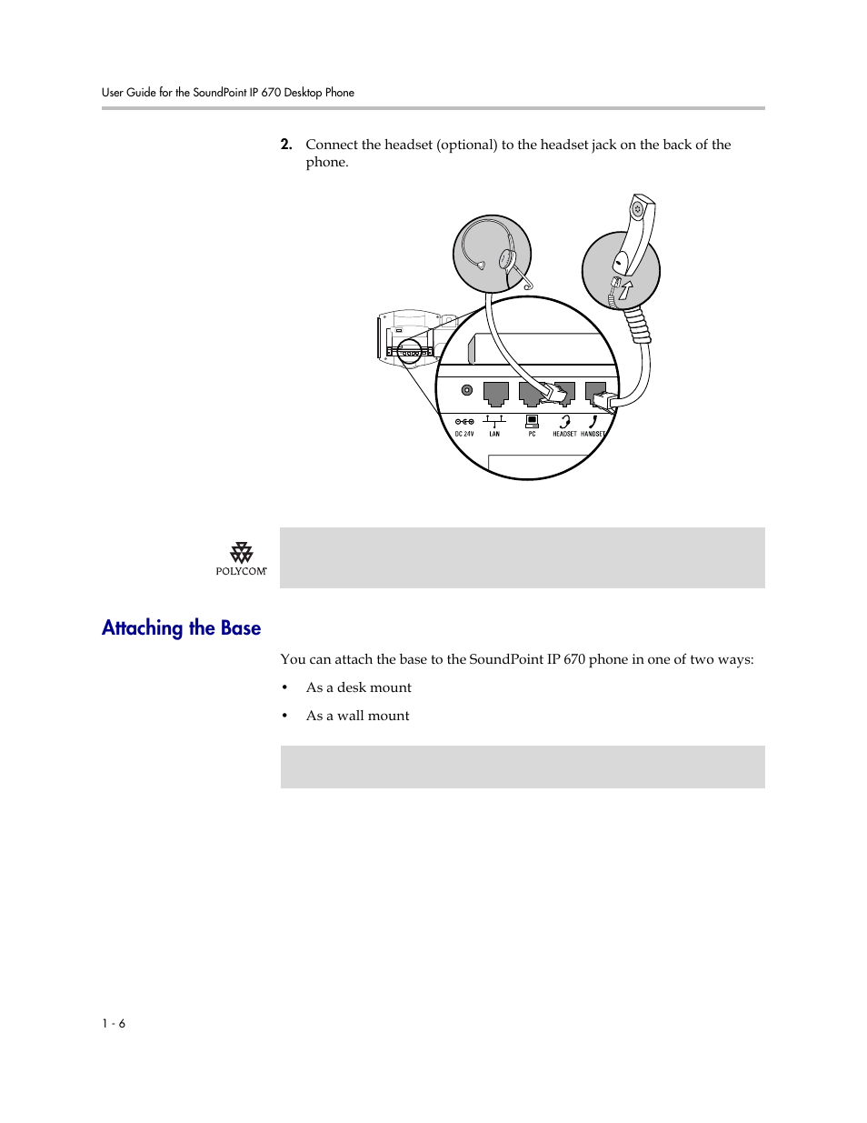 Attaching the base, Attaching the base –6 | PYLE Audio SOUNDPOINT IP 670 User Manual | Page 14 / 126