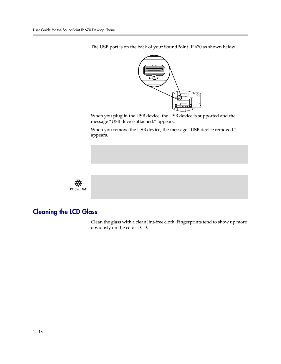Cleaning the lcd glass, Cleaning the lcd glass –16 | PYLE Audio SOUNDPOINT IP 670 User Manual | Page 24 / 126