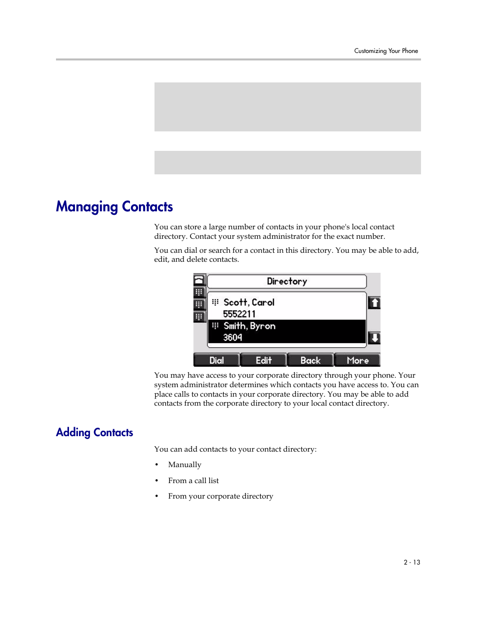 Managing contacts, Adding contacts, Managing contacts –13 | Adding contacts –13 | PYLE Audio SOUNDPOINT IP 670 User Manual | Page 37 / 126