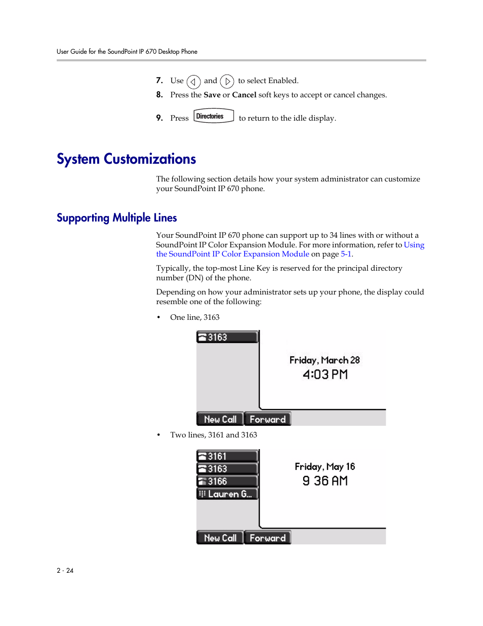 System customizations, Supporting multiple lines, System customizations –24 | Supporting multiple lines –24 | PYLE Audio SOUNDPOINT IP 670 User Manual | Page 48 / 126
