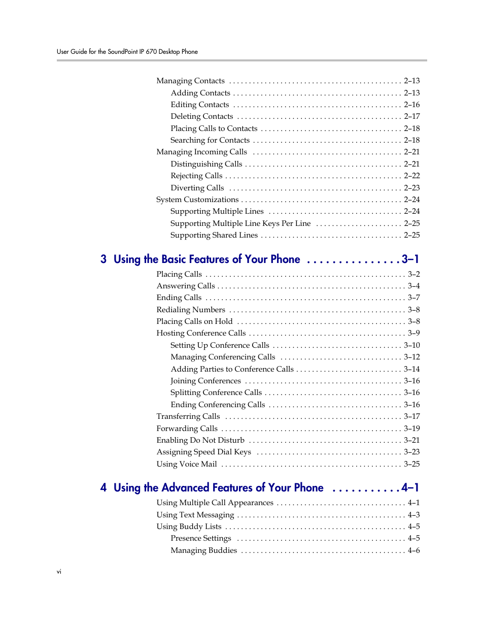 3 using the basic features of your phone –1, 4 using the advanced features of your phone –1 | PYLE Audio SOUNDPOINT IP 670 User Manual | Page 6 / 126