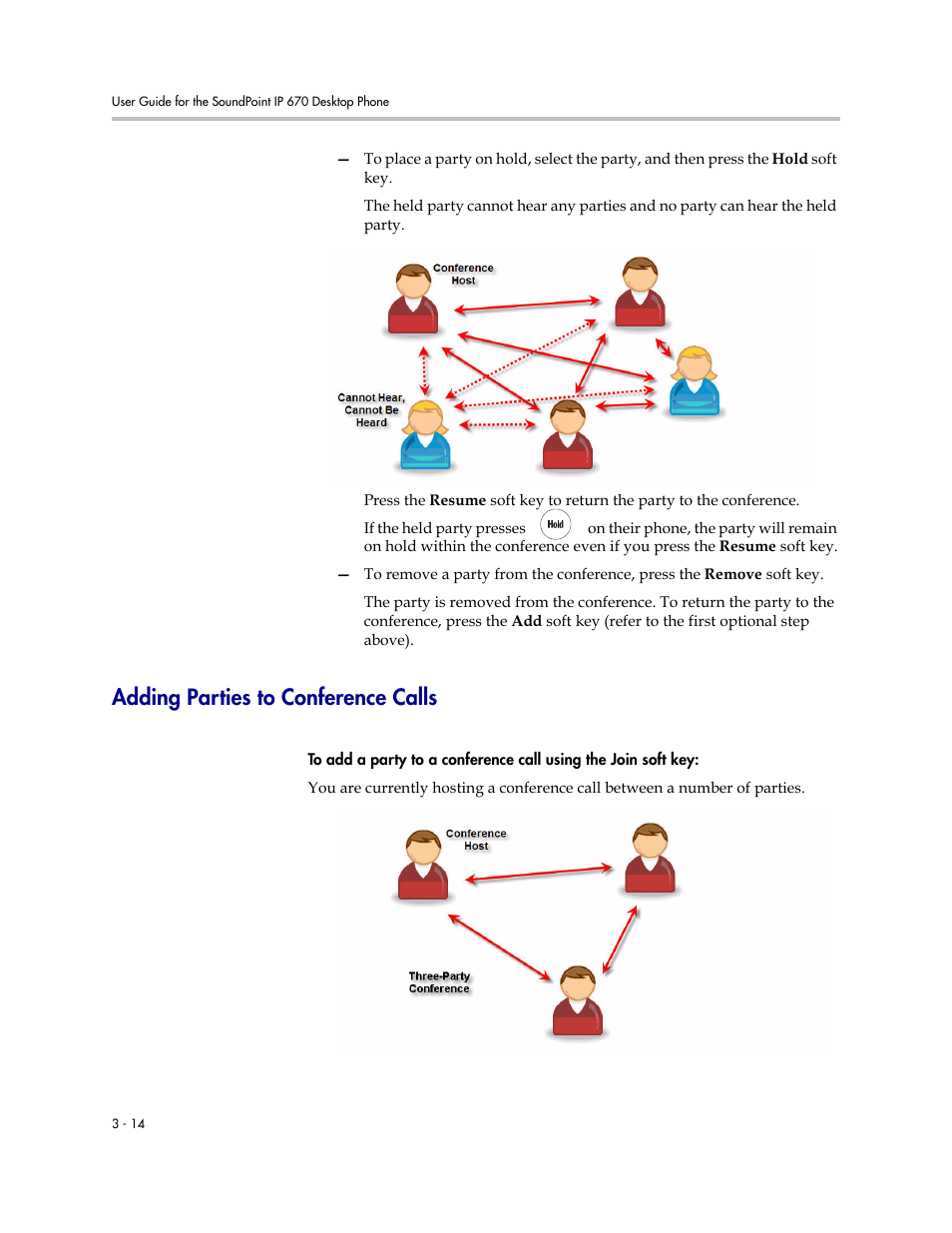 Adding parties to conference calls, Adding parties to conference calls –14 | PYLE Audio SOUNDPOINT IP 670 User Manual | Page 64 / 126