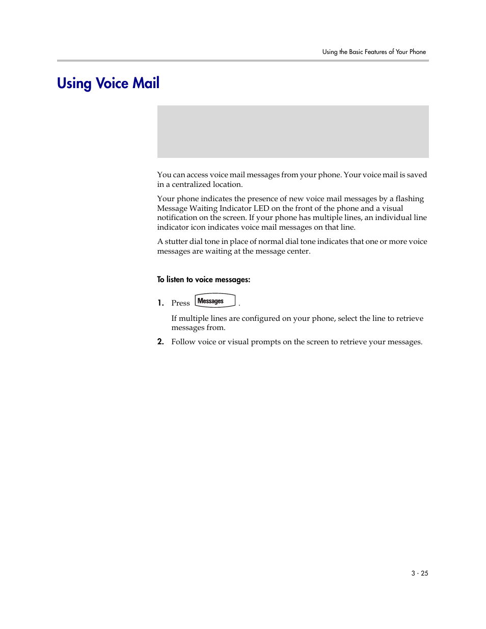 Using voice mail, Using voice mail –25 | PYLE Audio SOUNDPOINT IP 670 User Manual | Page 75 / 126