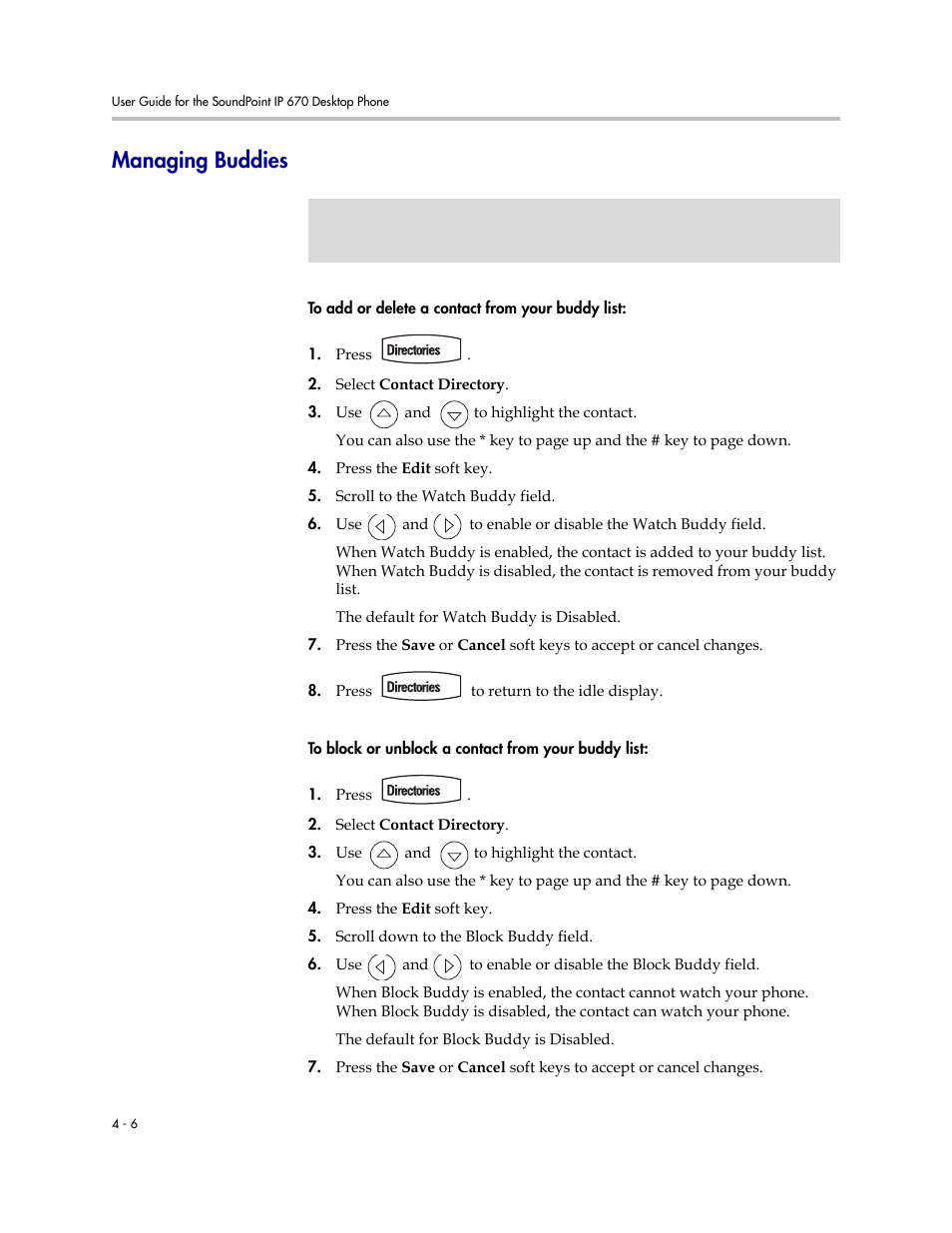 Managing buddies, Managing buddies –6 | PYLE Audio SOUNDPOINT IP 670 User Manual | Page 82 / 126