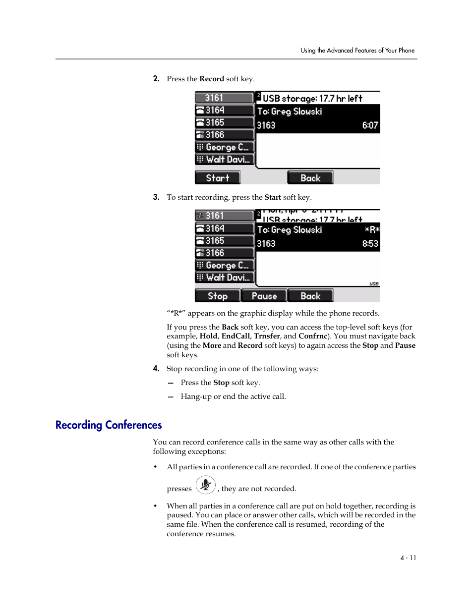 Recording conferences, Recording conferences –11 | PYLE Audio SOUNDPOINT IP 670 User Manual | Page 87 / 126