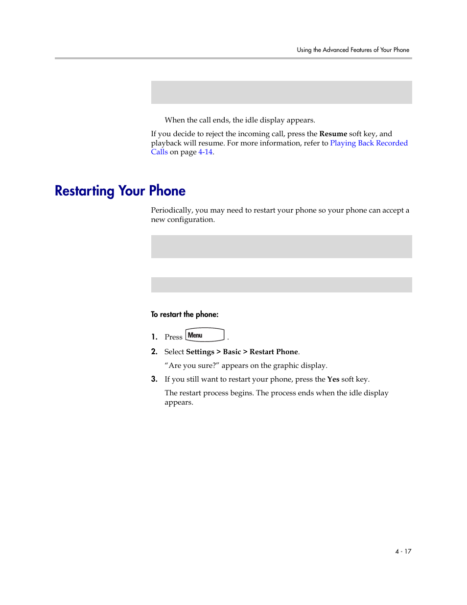 Restarting your phone, Restarting your phone –17 | PYLE Audio SOUNDPOINT IP 670 User Manual | Page 93 / 126