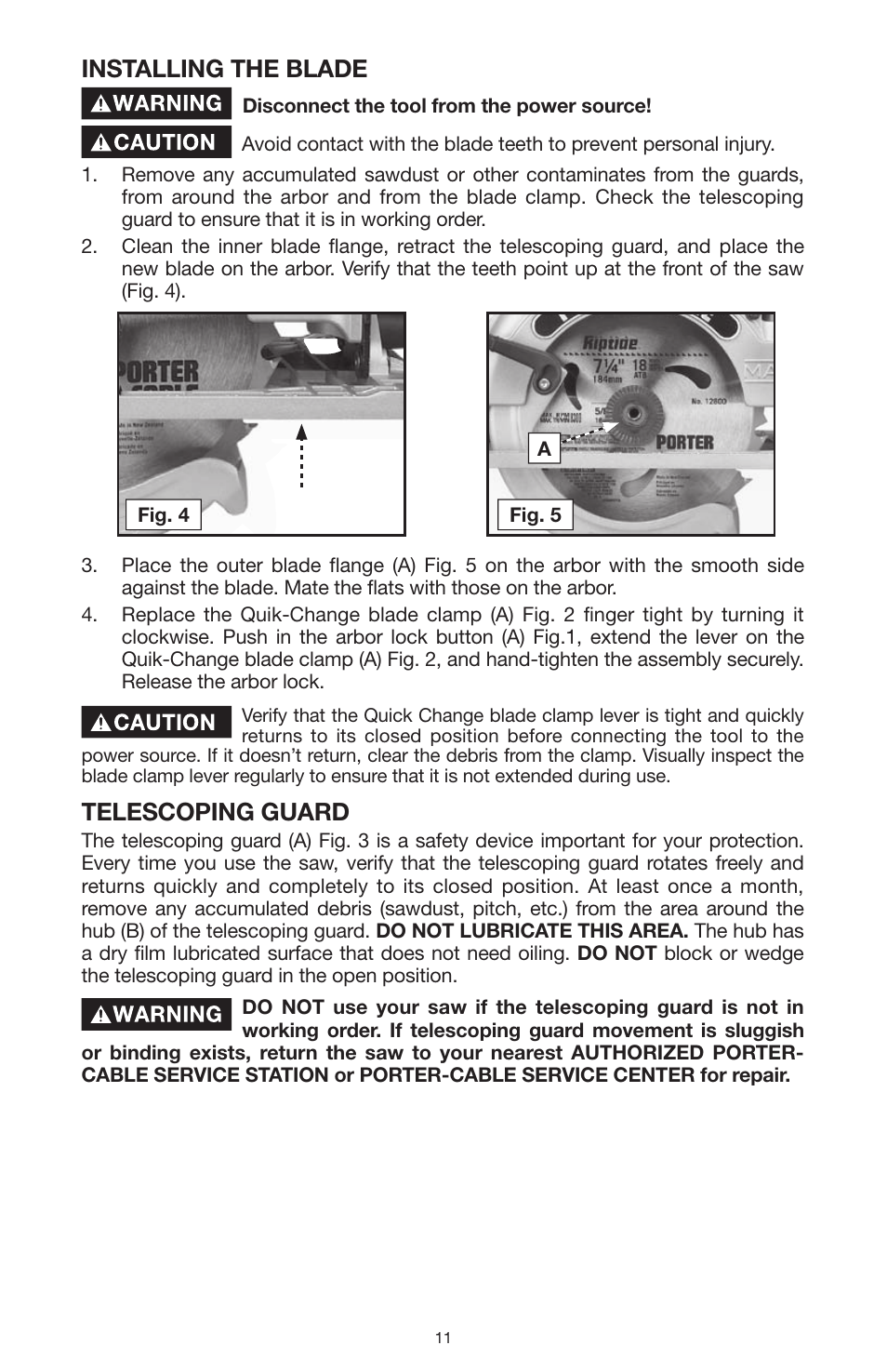 Installing the blade, Telescoping guard | PYLE Audio 324MAG User Manual | Page 11 / 56