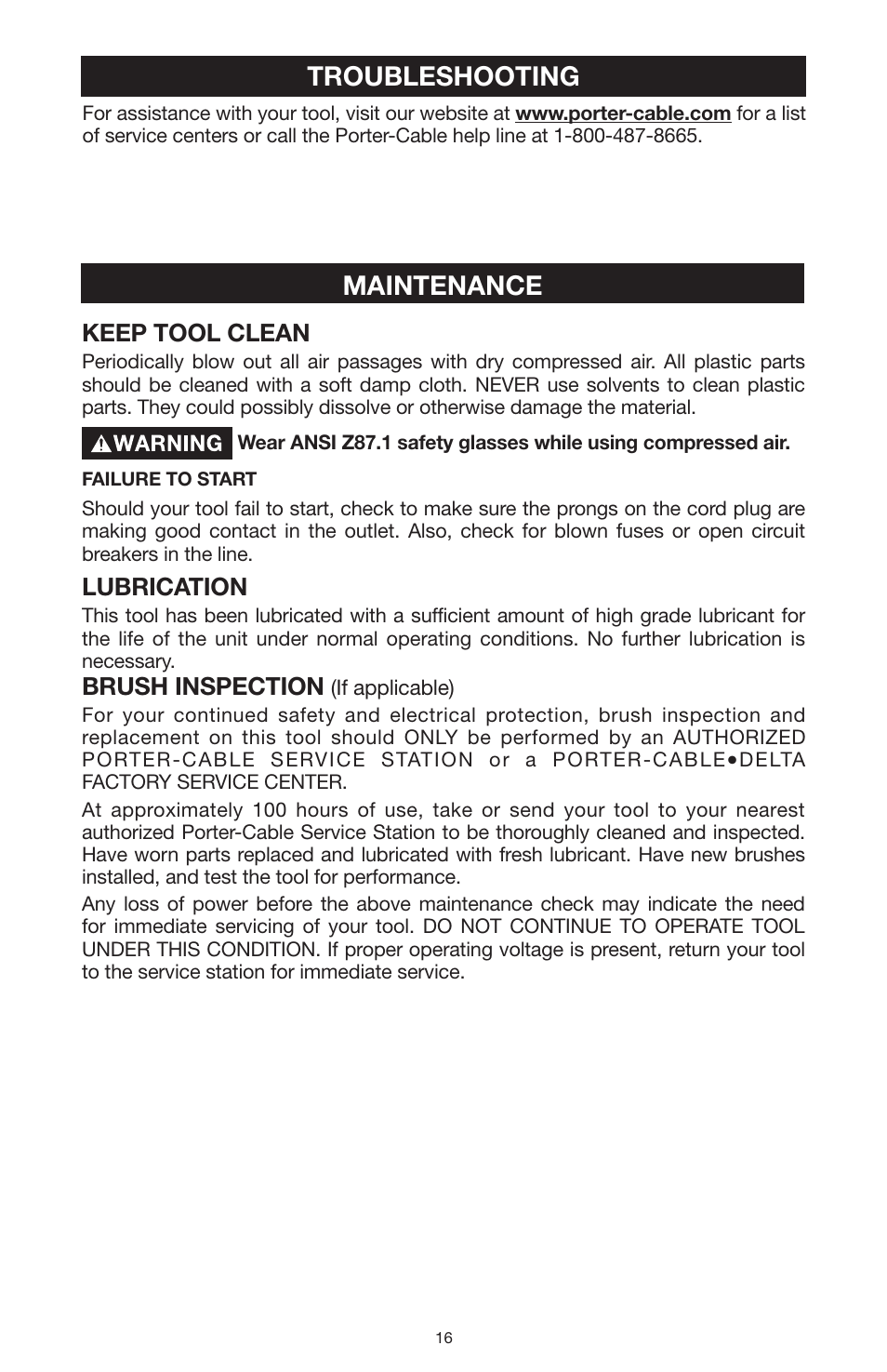 Maintenance, Troubleshooting, Keep tool clean | Lubrication, Brush inspection | PYLE Audio 324MAG User Manual | Page 16 / 56