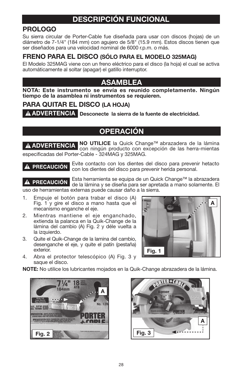 Asamblea, Operación, Descripción funcional | Prologo, Freno para el disco, Para quitar el disco | PYLE Audio 324MAG User Manual | Page 28 / 56