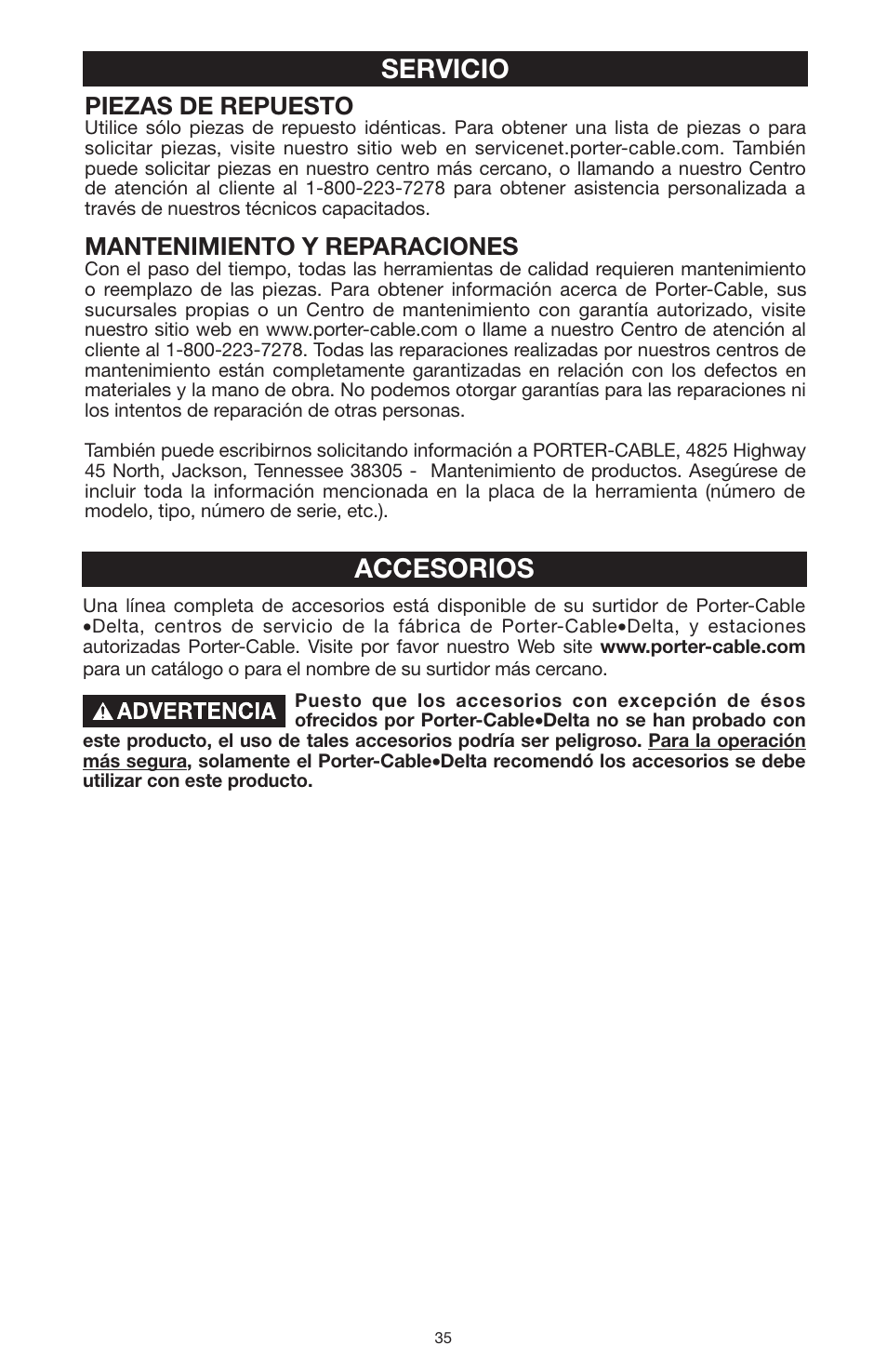 Accesorios, Servicio, Piezas de repuesto | Mantenimiento y reparaciones | PYLE Audio 324MAG User Manual | Page 35 / 56