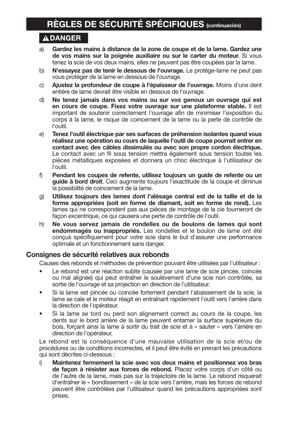 Règles de sécurité spécifiques, Consignes de sécurité relatives aux rebonds | PYLE Audio 324MAG User Manual | Page 41 / 56