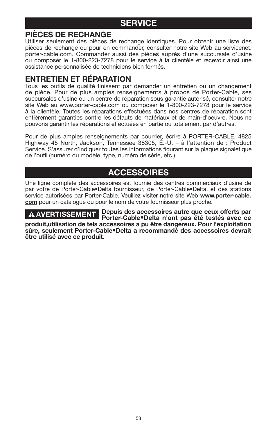 Accessoires, Service, Pièces de rechange | Entretien et réparation | PYLE Audio 324MAG User Manual | Page 53 / 56