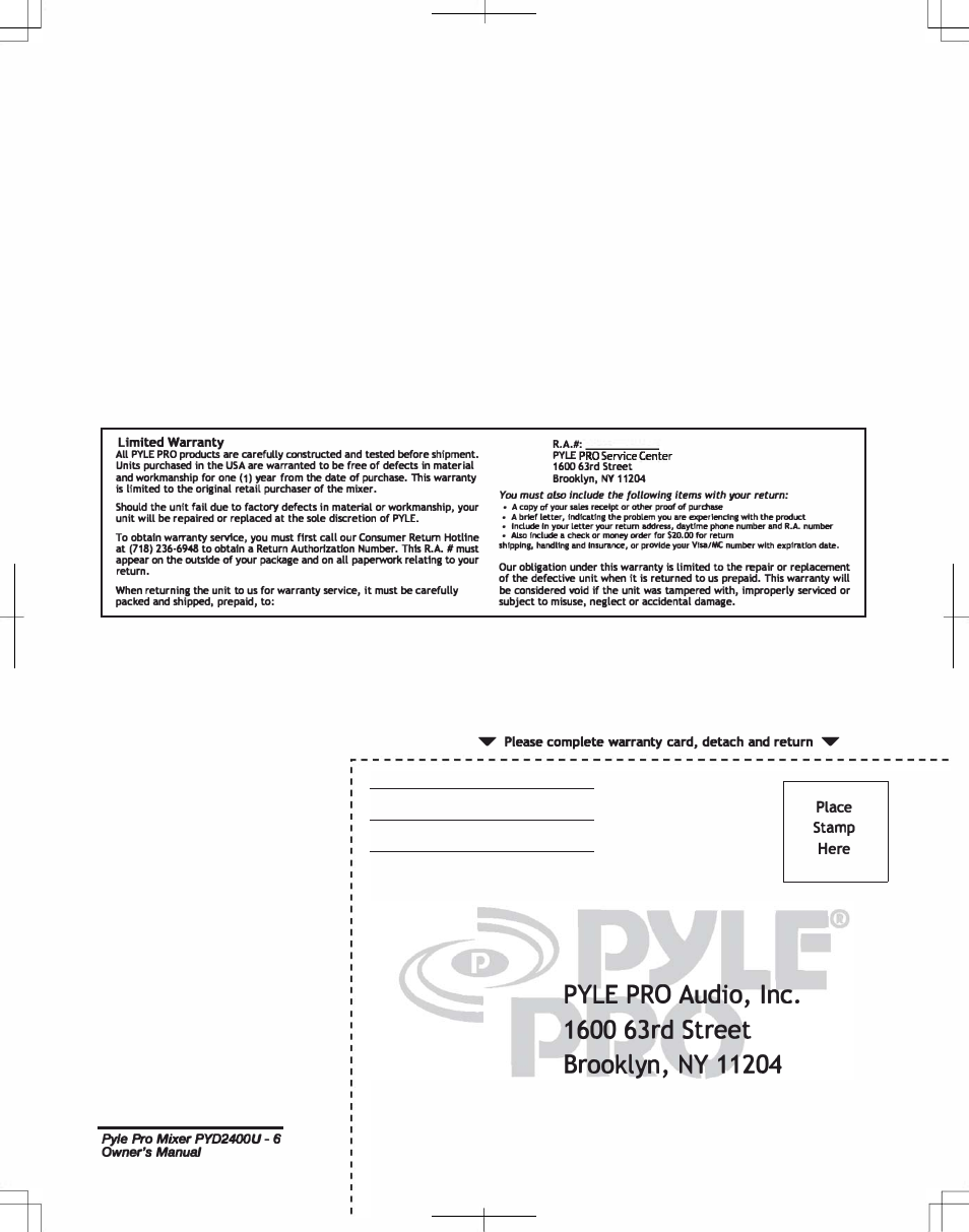 PYLE Audio 4 CHANNEL PROFESSIONAL MIXER PYD2400U User Manual | Page 7 / 8