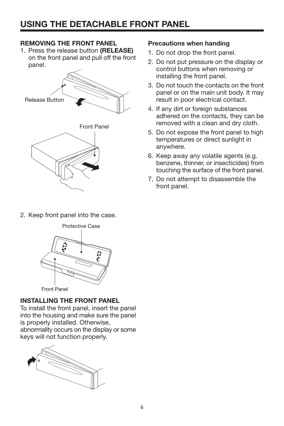 Using the detachable front panel | PYLE Audio PYLE Hydra Series PLCD10MR User Manual | Page 6 / 16