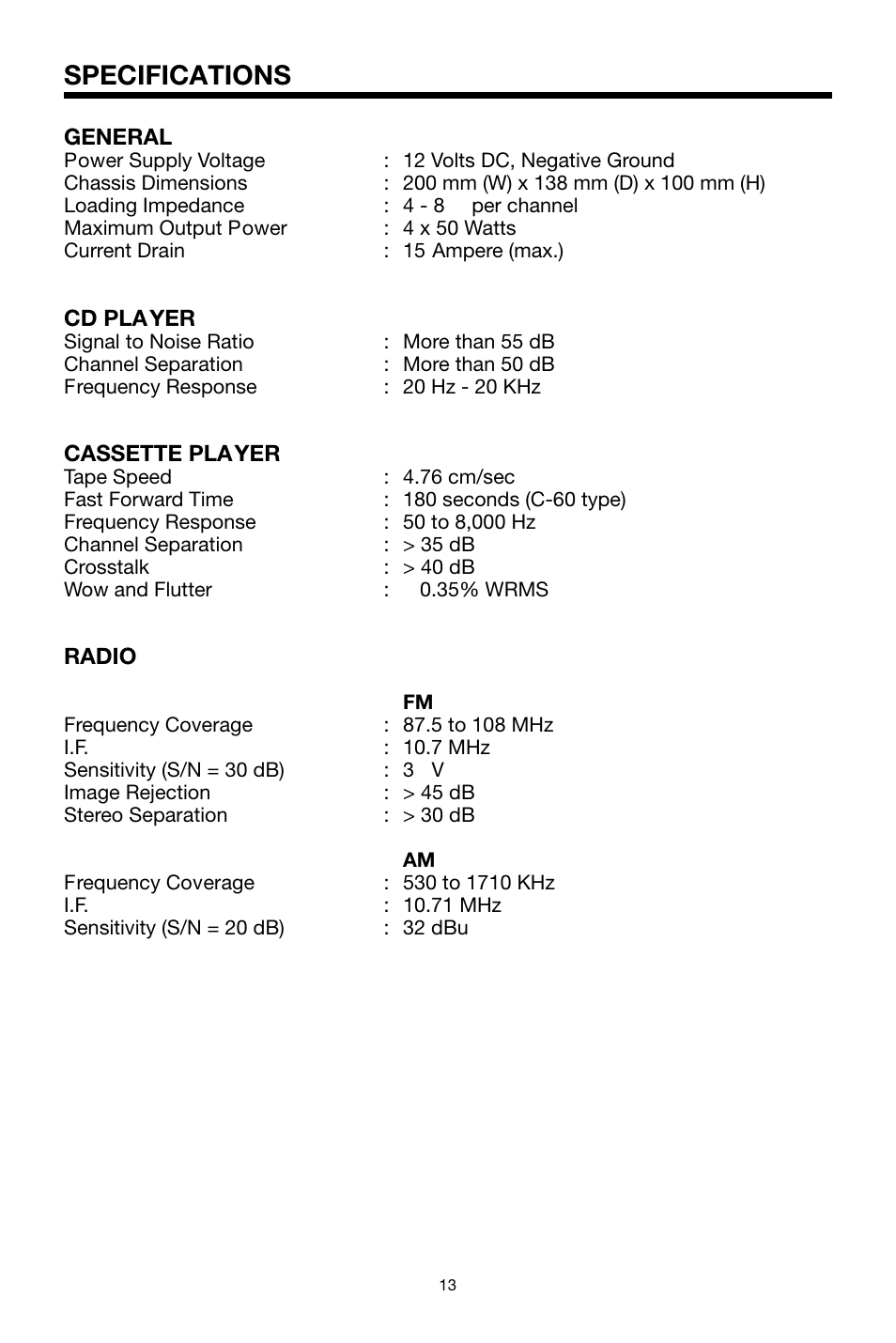 Specifications | PYLE Audio PLCDCS330MP User Manual | Page 13 / 16