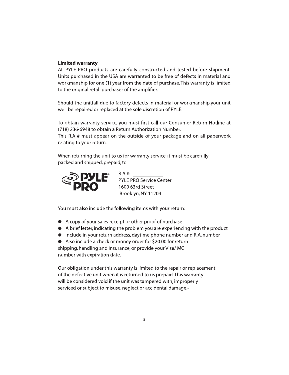 PYLE Audio PYLE PRO PTA2 User Manual | Page 7 / 8